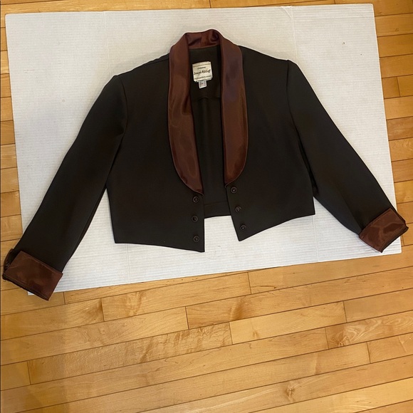 Joseph Ribkoff Tuxedo Style Brown Women's Jacket with Satin shawl collar Size 14 - Picture 17 of 17